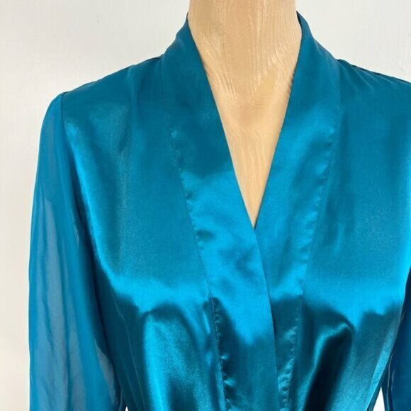 Vintage Y2K La Vie En Rose Women’s S/M Blue Satin Belted Nightwear Robe Sleepwea - Picture 6 of 15